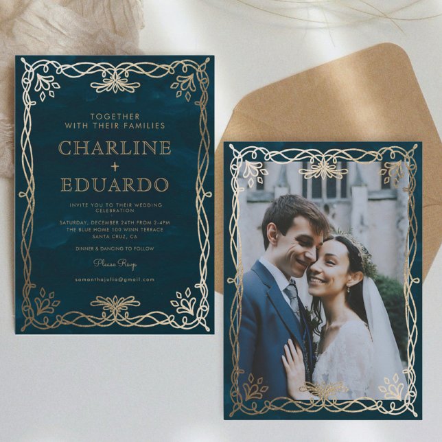 Vintage Mediaeval Gold Ivy Wedding  Invitation (Creator Uploaded)