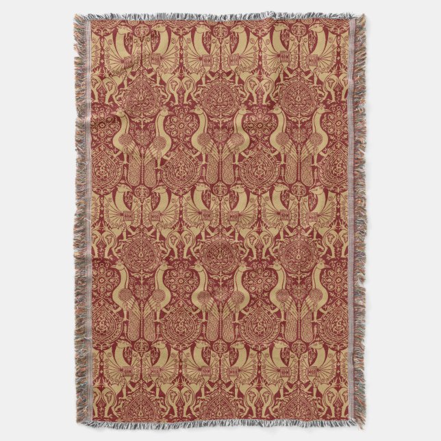 Vintage Mediaeval Griffin And Peacock Pattern Throw Blanket (Front Vertical)