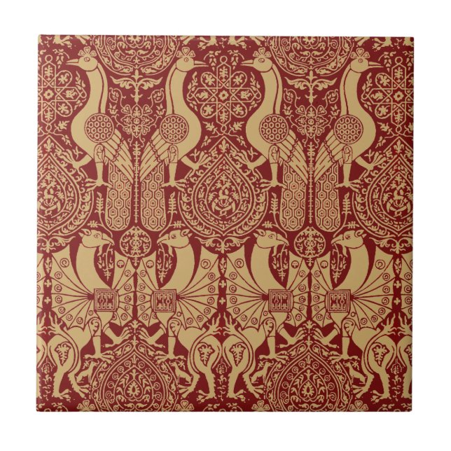 Vintage Mediaeval Griffin And Peacock Pattern Tile (Front)