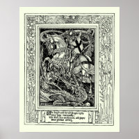 Vintage Mediaeval Knight Slaying Dragon by W.