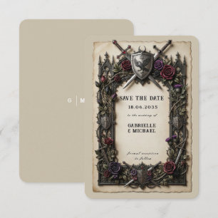Vintage Mediaeval Knight Swords Floral Crest Save The Date
