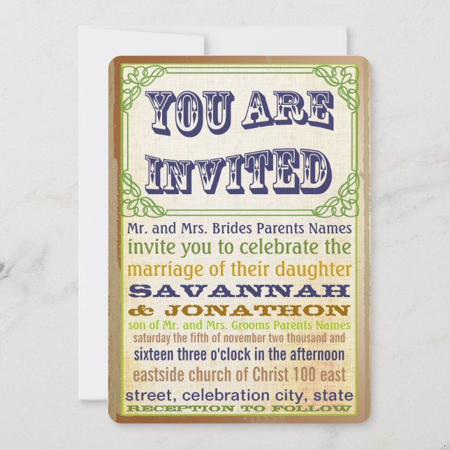 Vintage Mediaeval Old Hollywood Navy Copper Green Invitation (Back)