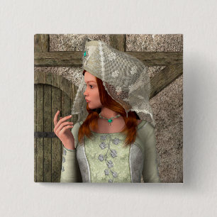 Vintage Mediaeval Princess Renaissance Art 15 Cm Square Badge