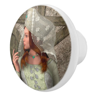 Vintage Mediaeval Princess Renaissance Art Ceramic Knob