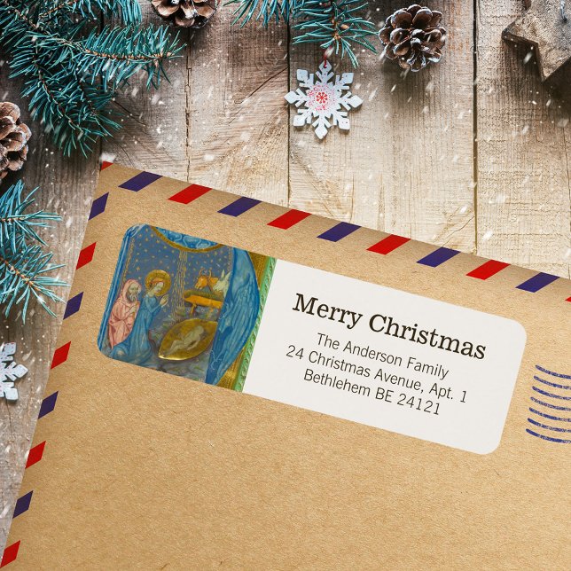 Vintage Mediaeval Religious Catholic Christmas (Vintage Medieval Religious Christian Catholic Christmas Nativity Bethlehem Return Address Labels)