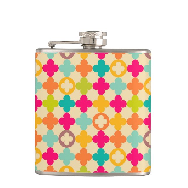 Vintage mediaeval rosette pattern hip flask (Front)