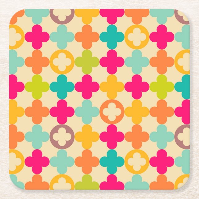 Vintage mediaeval rosette pattern square paper coaster (Front)