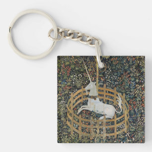 Vintage Mediaeval Unicorn in Captivity Art Key Ring