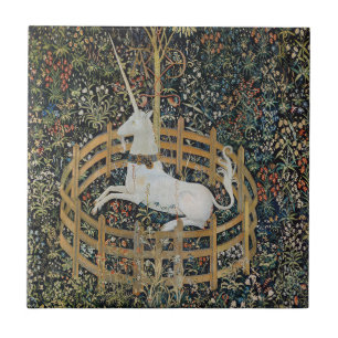 Vintage Mediaeval Unicorn in Captivity Art Tile