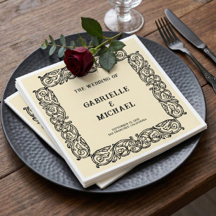 Vintage Mediaeval Wedding Paper Napkin Black Ivory