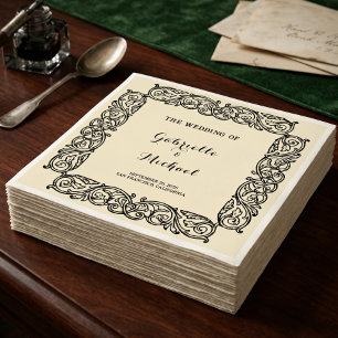 Vintage Mediaeval Wedding Paper Napkin Black Ivory