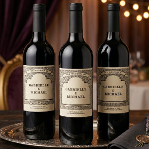 Vintage Mediaeval Wedding Sketch Wine Bottle Label