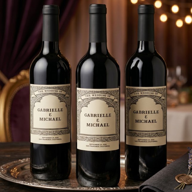 Vintage Mediaeval Wedding Sketch Wine Bottle Label (Creator Uploaded)