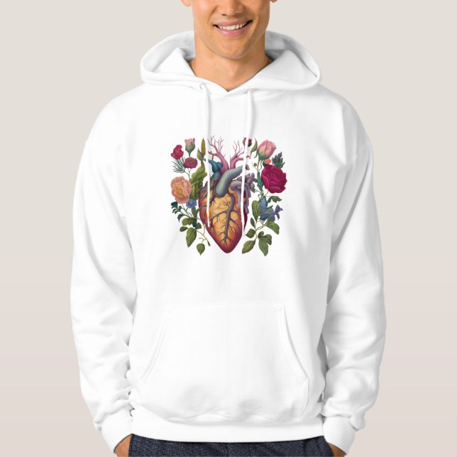Vintage medical anatomy heart flower doctor hoodie (Front)
