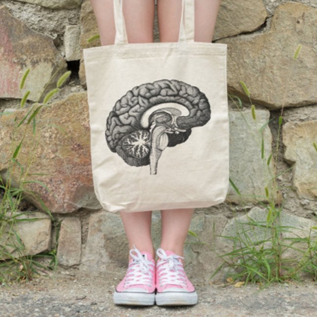 Vintage medical anatomy illustration human brain tote bag (Creator Uploaded)