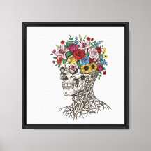 Vintage medical anatomy skull flower