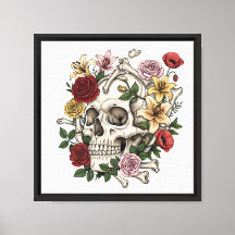 Vintage medical anatomy skull flower