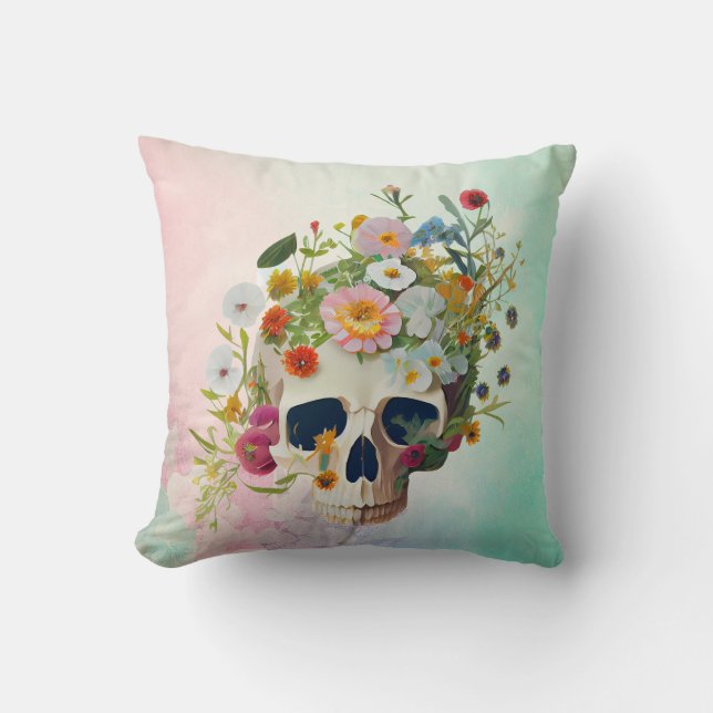 Vintage medical anatomy skull flower doctor cushion (Front)