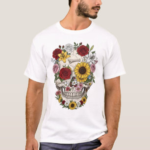 Vintage medical anatomy skull flower T-Shirt