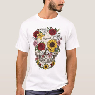 Vintage medical anatomy skull flower T-Shirt