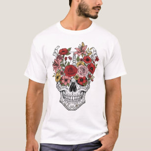 Vintage medical anatomy skull flower T-Shirt