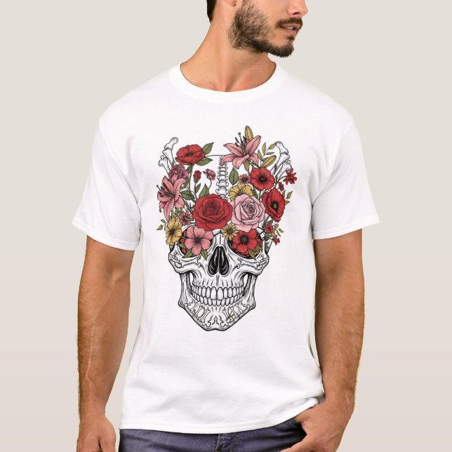 Vintage medical anatomy skull flower  T-Shirt (Front)