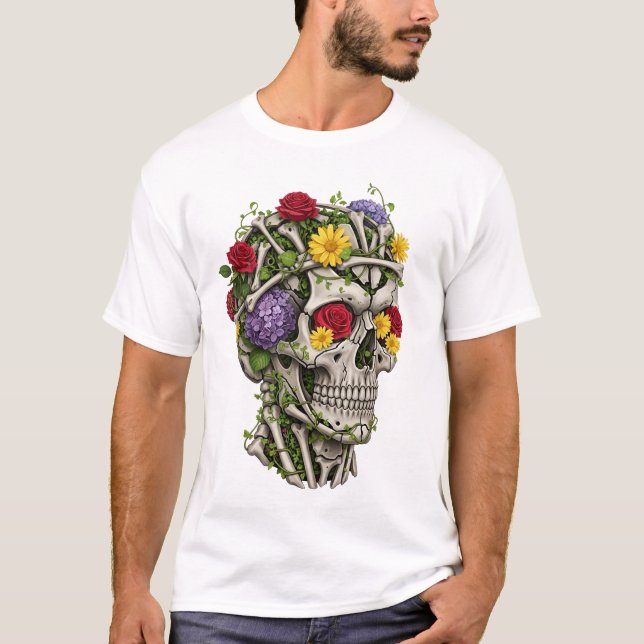 Vintage medical anatomy skull flower  T-Shirt (Front)