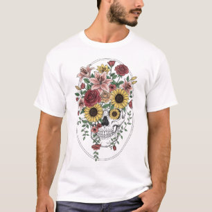 Vintage medical anatomy skull flower T-Shirt