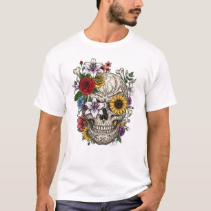 Vintage medical anatomy skull flower T-Shirt