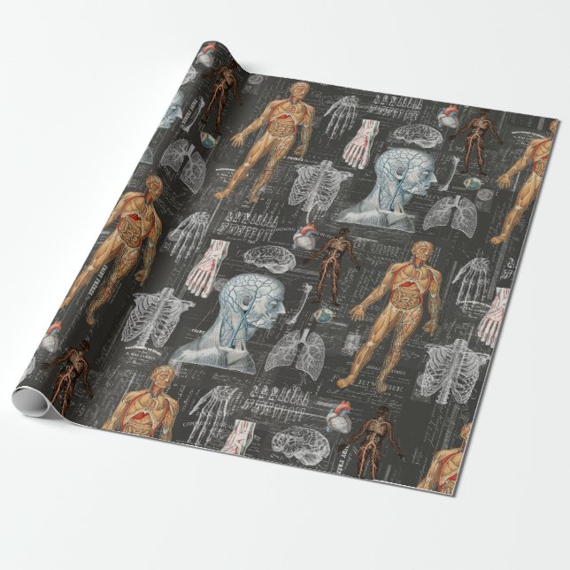 Vintage Medical Body Gothic Halloween Wrap Paper (Unrolled)
