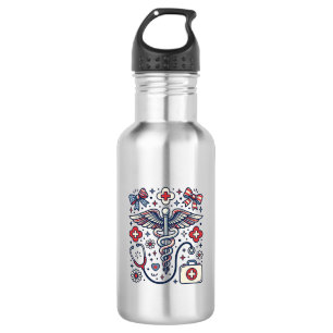 Vintage Medical Caduceus Patriotic Nurse Vector De 532 Ml Water Bottle