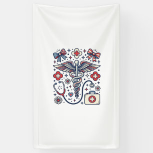 Vintage Medical Caduceus Patriotic Nurse Vector De Banner