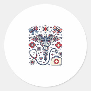 Vintage Medical Caduceus Patriotic Nurse Vector De Classic Round Sticker
