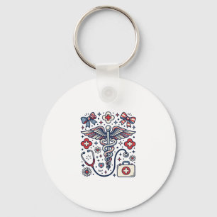 Vintage Medical Caduceus Patriotic Nurse Vector De Key Ring