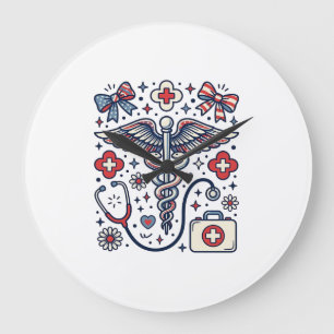 Vintage Medical Caduceus Patriotic Nurse Vector De Large Clock