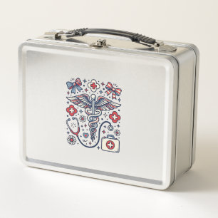 Vintage Medical Caduceus Patriotic Nurse Vector De Metal Lunch Box