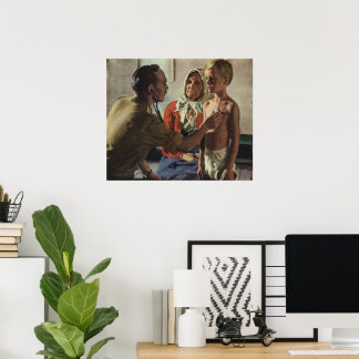 Vintage Medicine, Doctor with Boy and Mother Poster