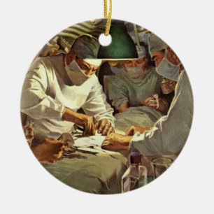 Vintage Medicine, Doctors Performing Surgery in ER Ceramic Tree Decoration