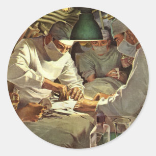 Vintage Medicine, Doctors Performing Surgery in ER Classic Round Sticker