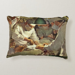 Vintage Medicine, Doctors Performing Surgery in ER Decorative Cushion