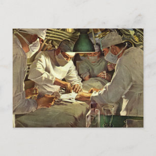 Vintage Medicine, Doctors Performing Surgery in ER Postcard