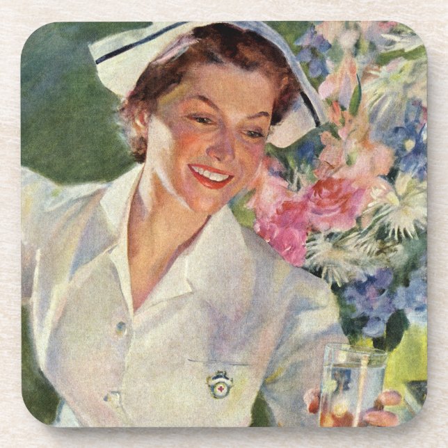 Vintage Medicine, Happy Nurse in Uniform Coaster (Front)