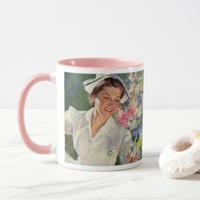 Vintage Medicine, Happy Nurse in Uniform Mug (With Donut)