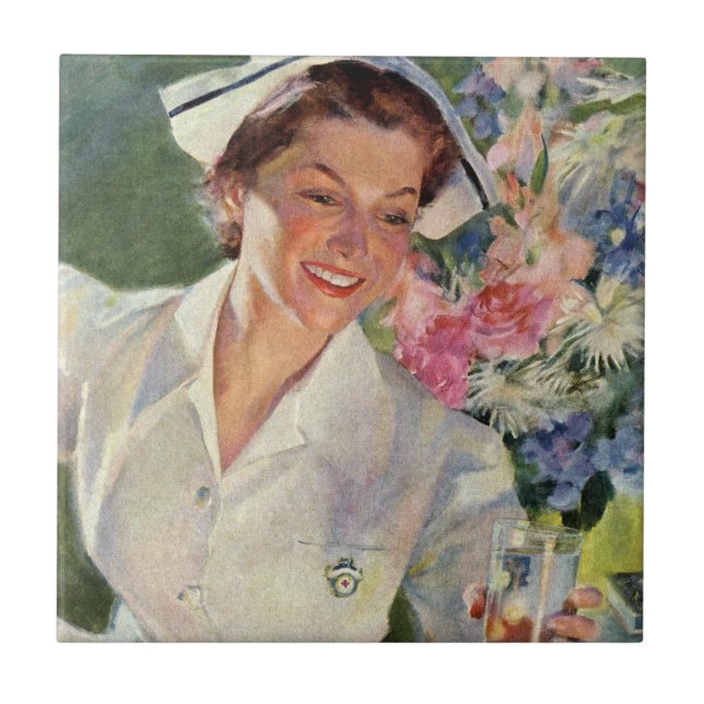 Vintage Medicine, Happy Nurse in Uniform Tile (Front)