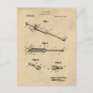 Vintage Medicine Injector Patent Illustration Postcard