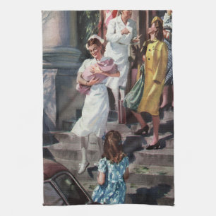 Vintage Medicine, Nurse with Newborn Baby Infant Tea Towel