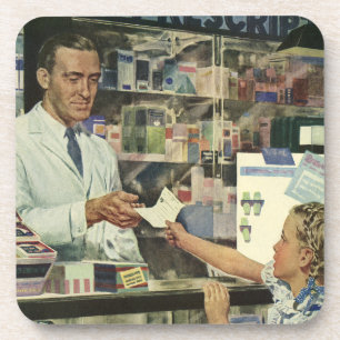 Vintage Medicine, Pharmacist and Girl at Pharmacy Coaster