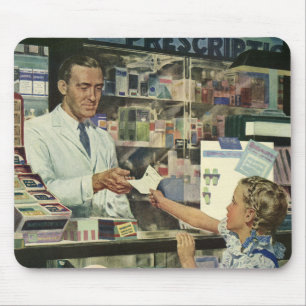 Vintage Medicine, Pharmacist and Girl at Pharmacy Mouse Mat