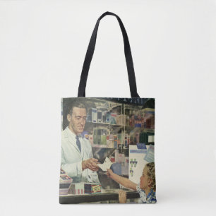 Vintage Medicine, Pharmacist and Girl at Pharmacy Tote Bag