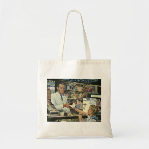 Vintage Medicine, Pharmacist and Girl at Pharmacy Tote Bag